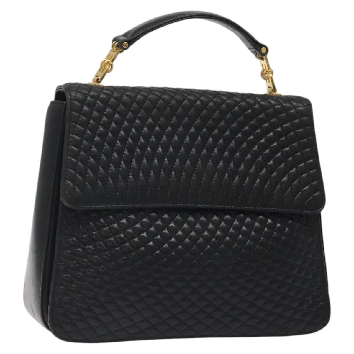 Bally Vintage Flap Handbag Quilted Leather, BLACK, LEATHER, Handbag