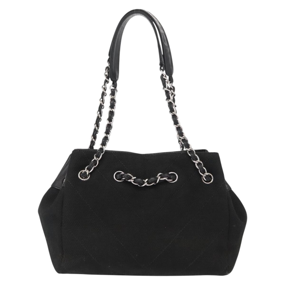 Chanel Vintage CC Charm Tote Chevron Canvas, BLACK, CANVAS, Tote bag
