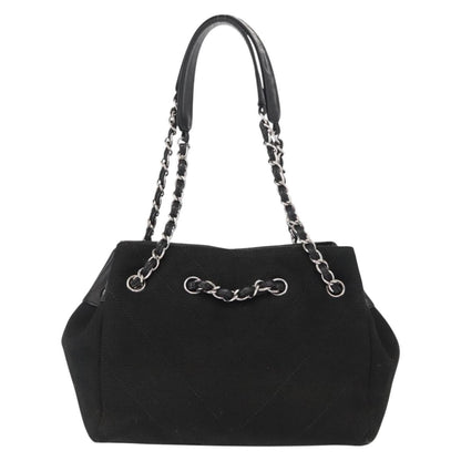 Chanel Vintage CC Charm Tote Chevron Canvas, BLACK, CANVAS, Tote bag