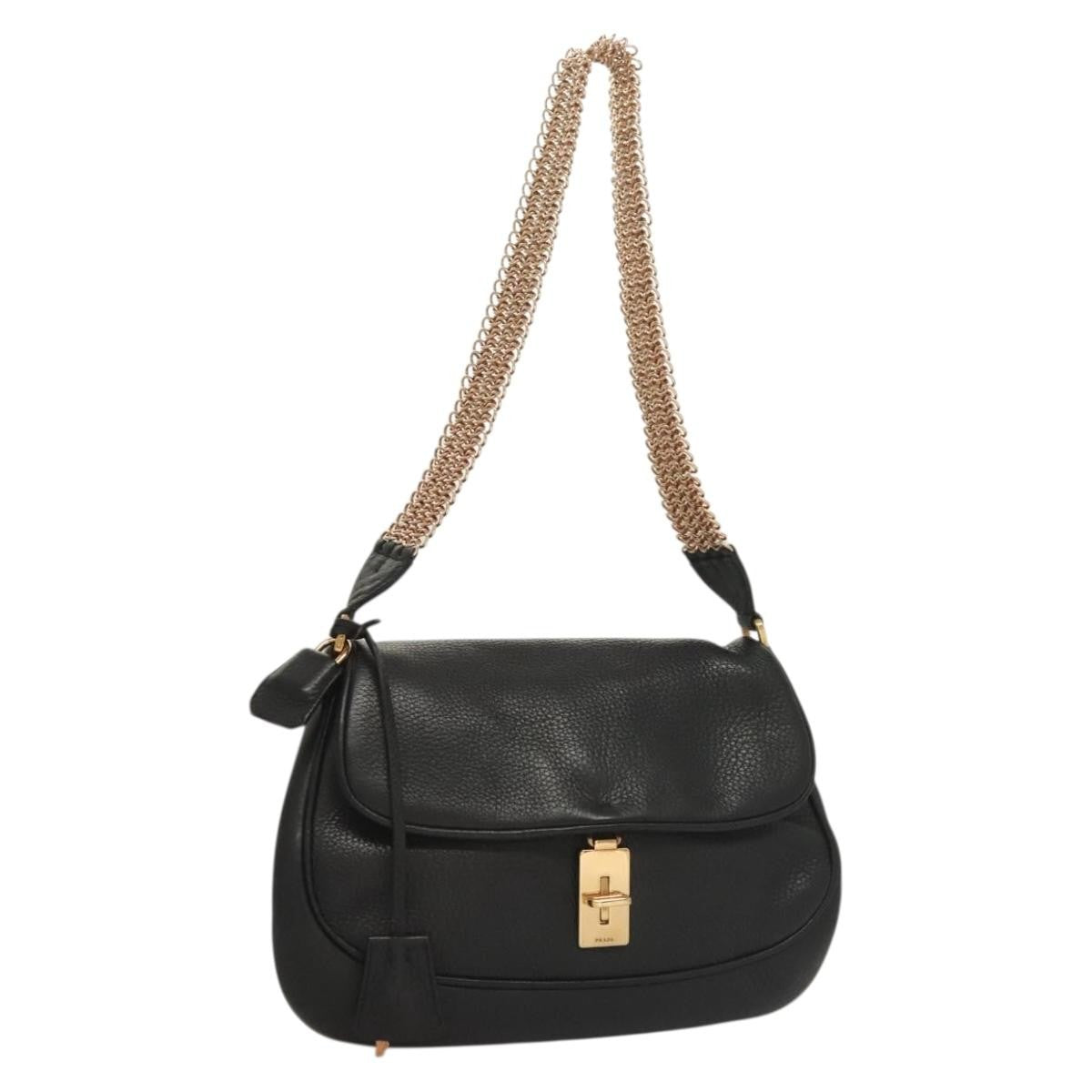 Prada Vintage Chain Flap Shoulder Bag Leather, BLACK, LEATHER, Shoulder bag