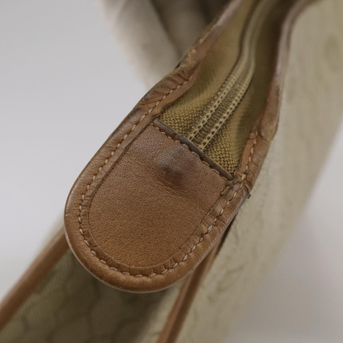 Christian Dior Vintage Honeycomb Zip Pouch Canvas and Leather, BEIGE, CANVAS, Clutche & pouche