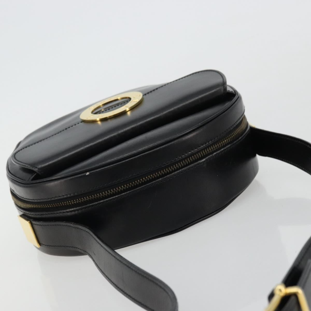 Celine Circle Logo Shoulder Bag Leather, Black, Leather, Shoulder Bag