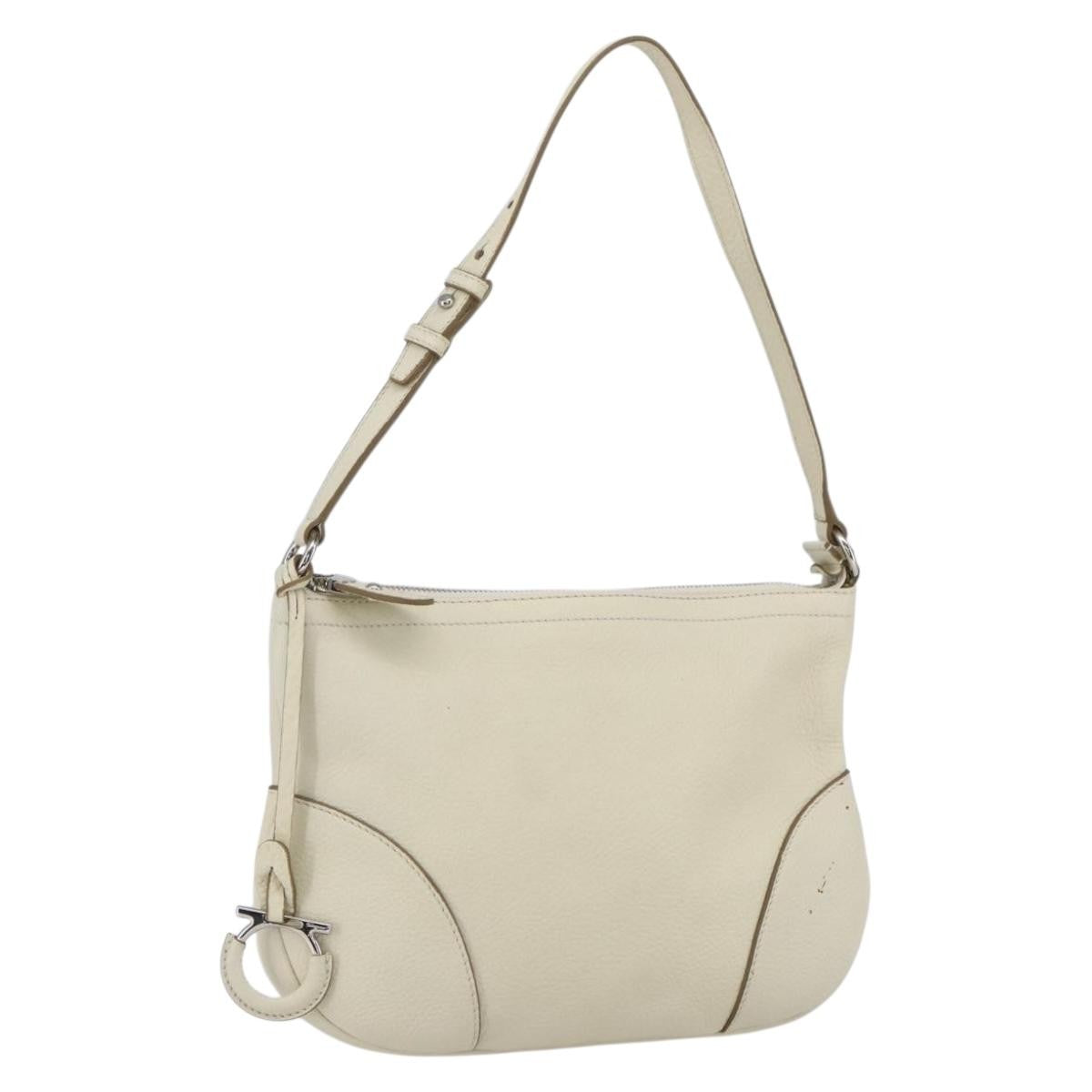 Salvatore Ferragamo Gancini Shoulder Bag Leather, WHITE, LEATHER, Shoulder bag