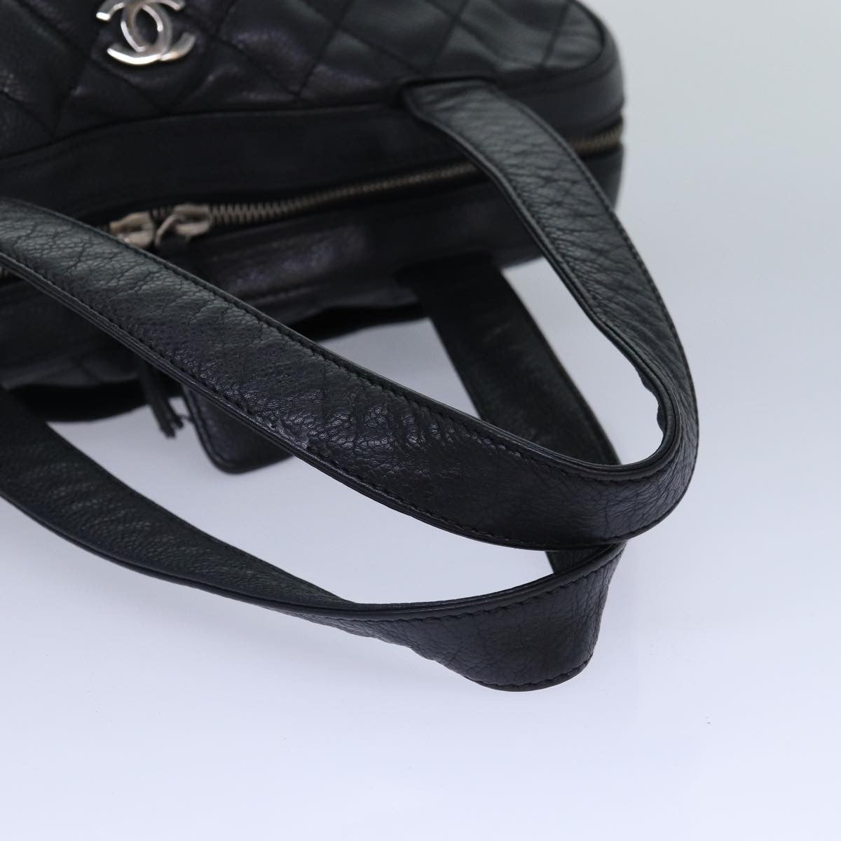 Chanel Vintage CC Zip Around Bowler Bag Quilted Caviar, BLACK, LEATHER, Handbag