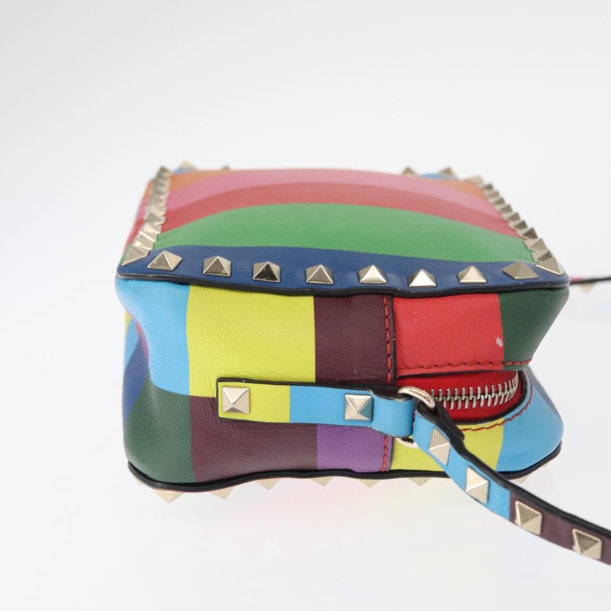 Valentino Garavani Rockstud 1973 Camera Crossbody Bag Striped Leather, GOLD, LEATHER, Shoulder bag