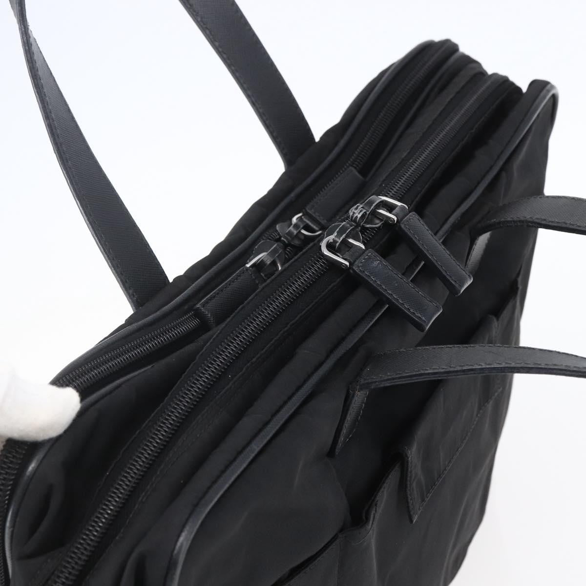 Prada Convertible Front Zip Briefcase Tessuto with Saffiano Leather, BLACK, NYLON, Briefcase