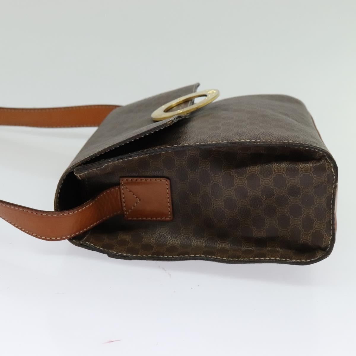 Celine Vintage Macadam Circle Logo Shoulder Bag Canvas and Leather, Brown, Canvas, Shoulder Bag