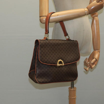 Celine Vintage Macadam Handbag Canvas, BROWN, CANVAS, Handbag