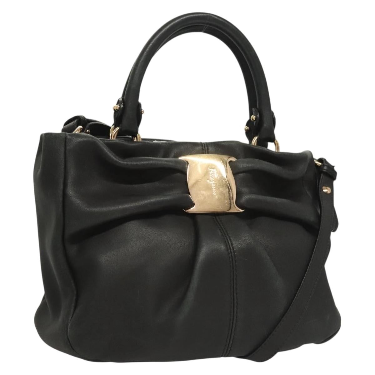 Salvatore Ferragamo Vala Handbag Leather, BLACK, LEATHER, Handbag