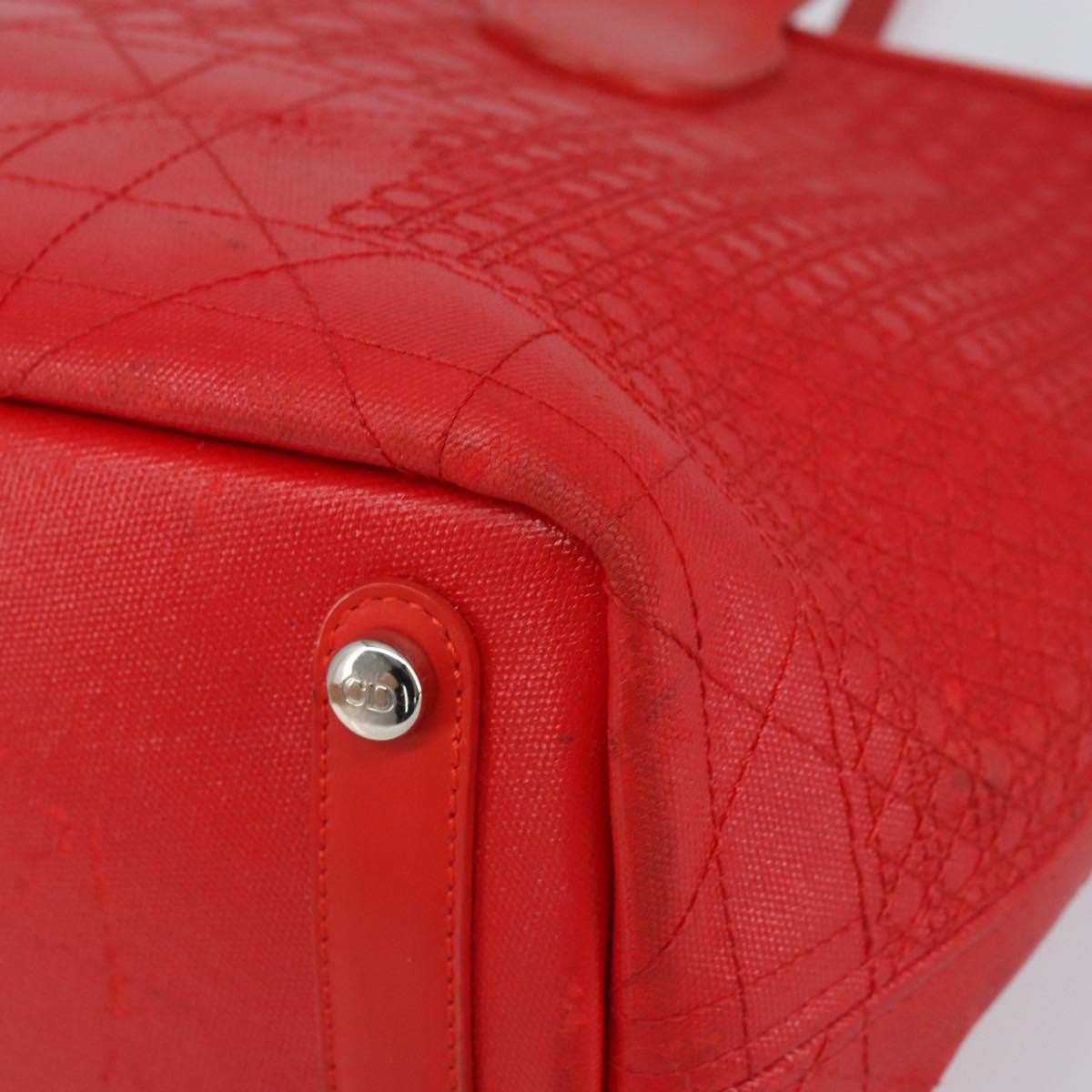 Christian Dior Panarea Tote Printed Cannage Quilt Canvas, RED, CANVAS, Tote bag