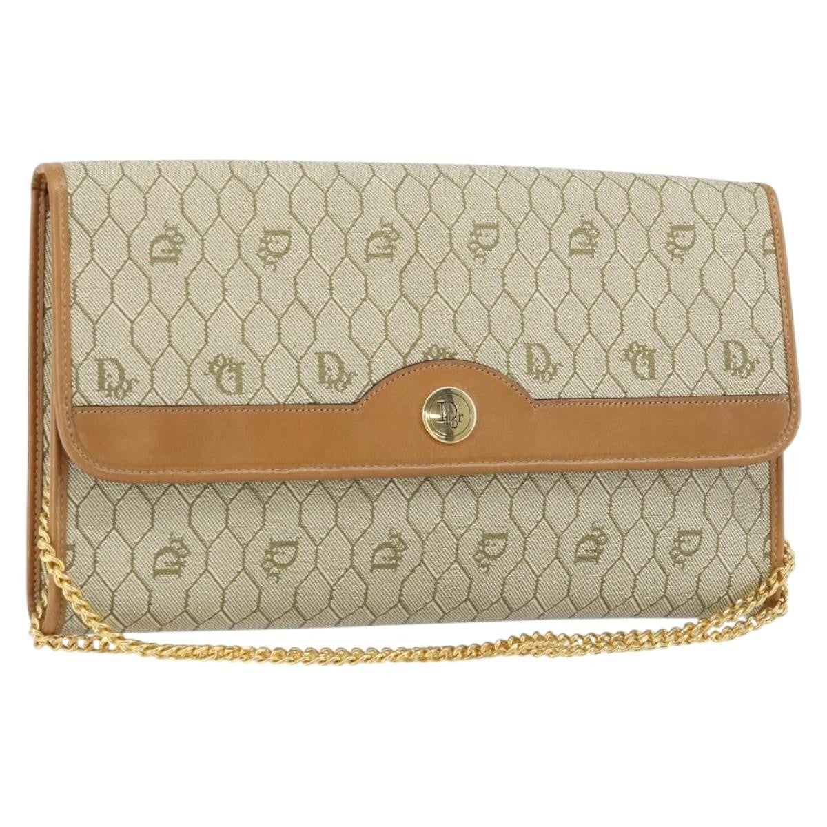 Christian Dior Vintage Honeycomb chain Canvas, BEIGE, CANVAS, Shoulder bag