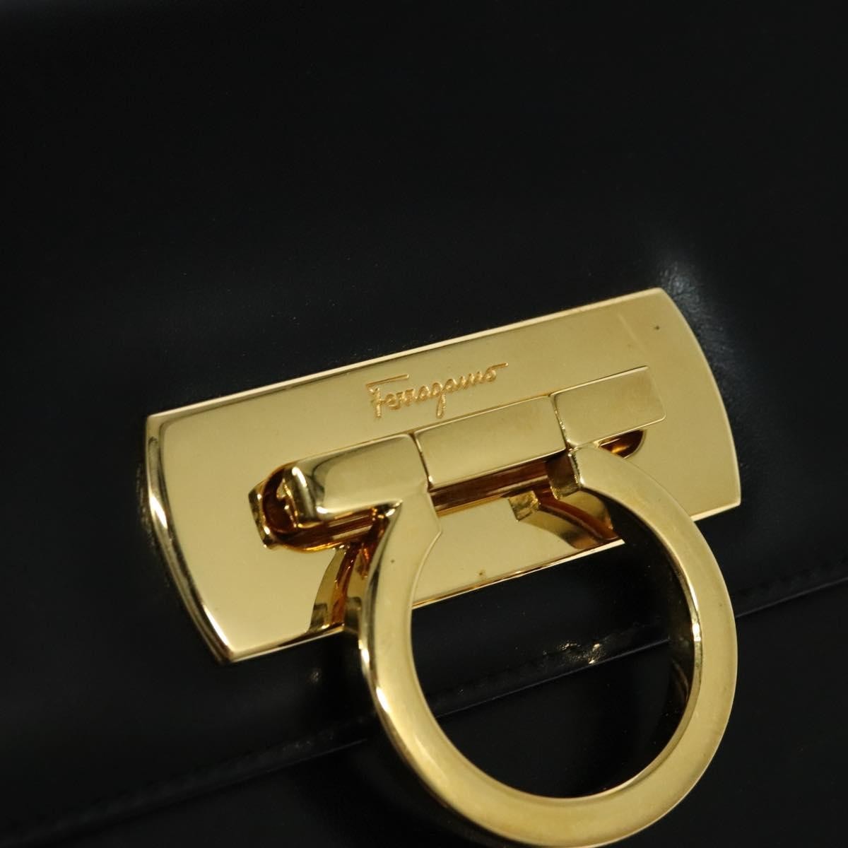 Salvatore Ferragamo Gancini Convertible Top Handle Bag Leather, BLACK, LEATHER, Handbag