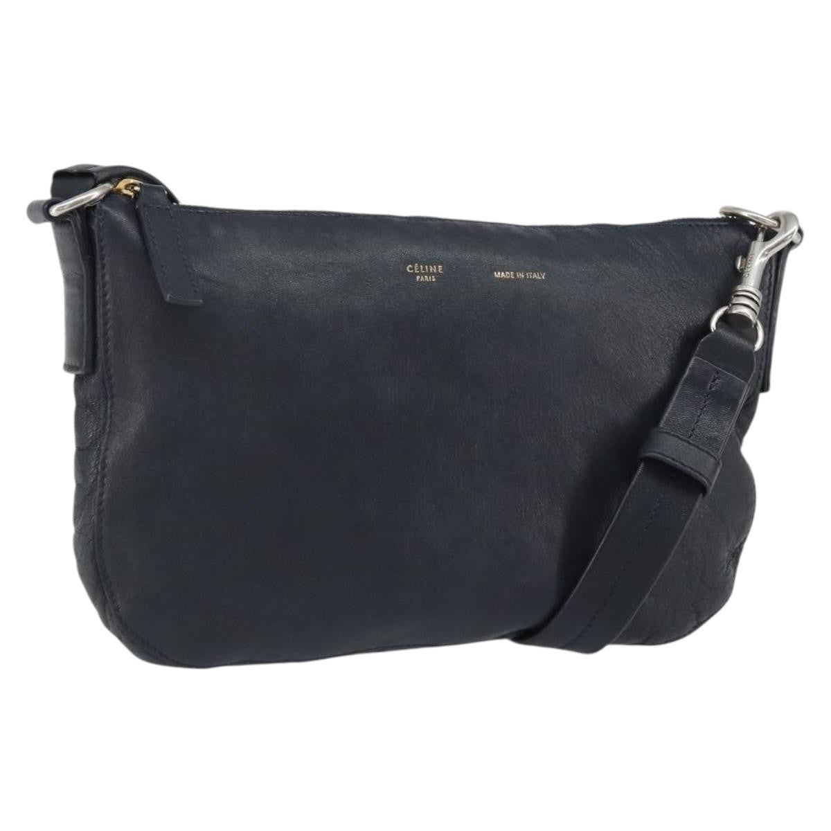 Celine Vintage Shoulder Bag Leather, NAVY, LEATHER, Shoulder bag