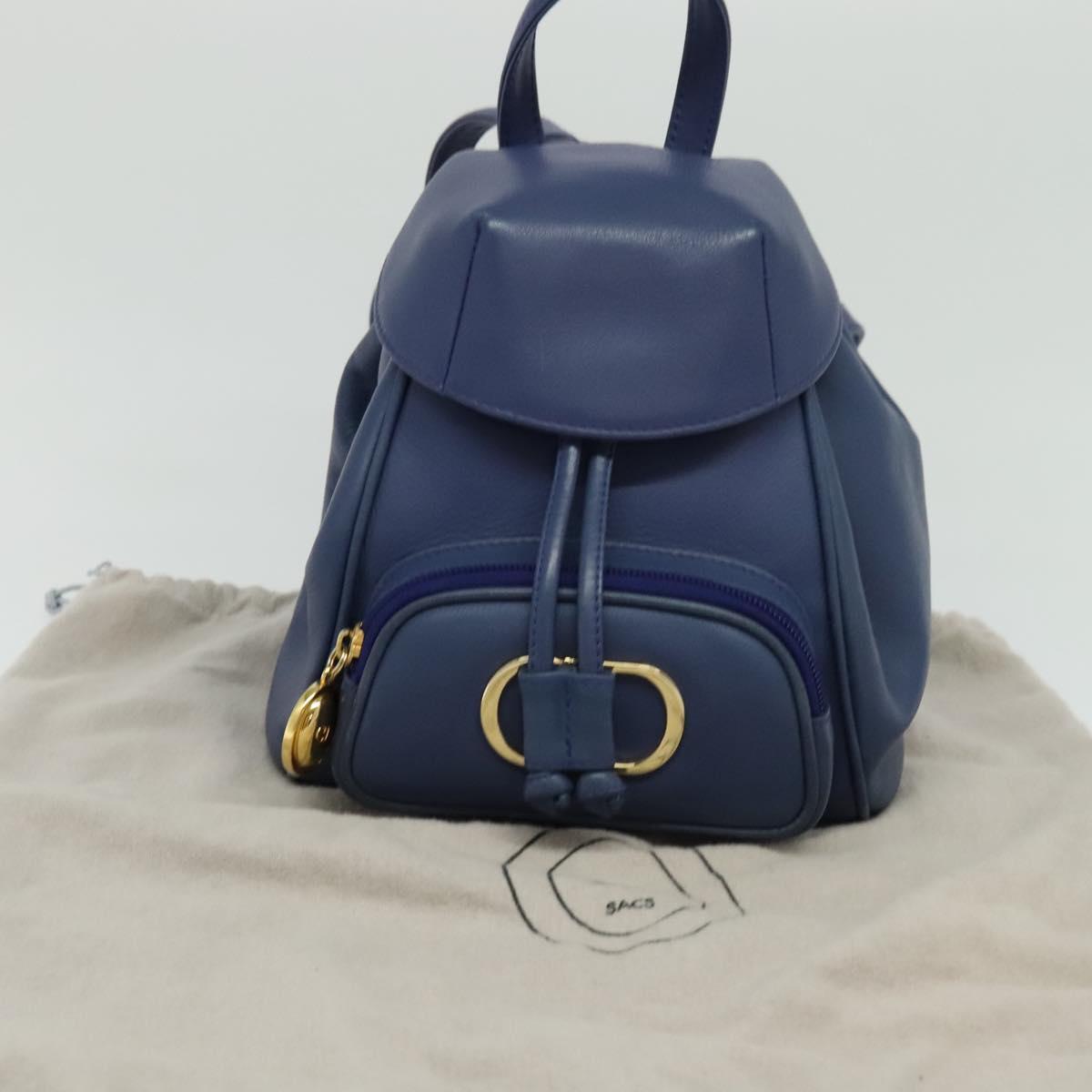 Christian Dior Vintage Flap Backpack Leather, BLUE, LEATHER, Backpack