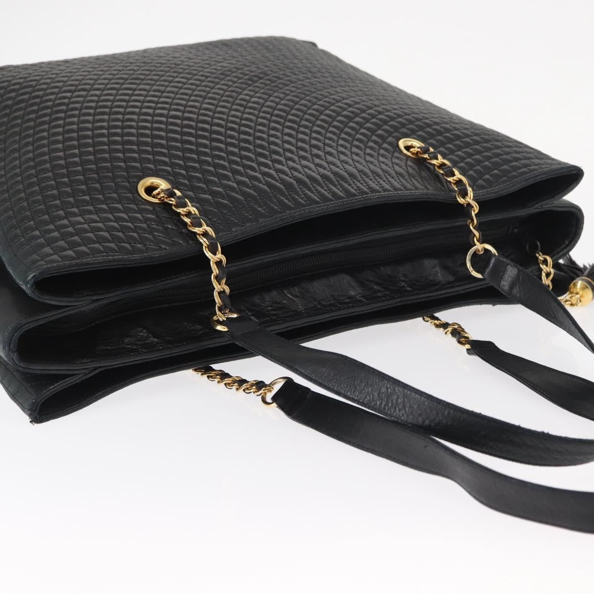 Bally Vintage Tote Bag Quilted Leather, Black, Leather, Tote Bag