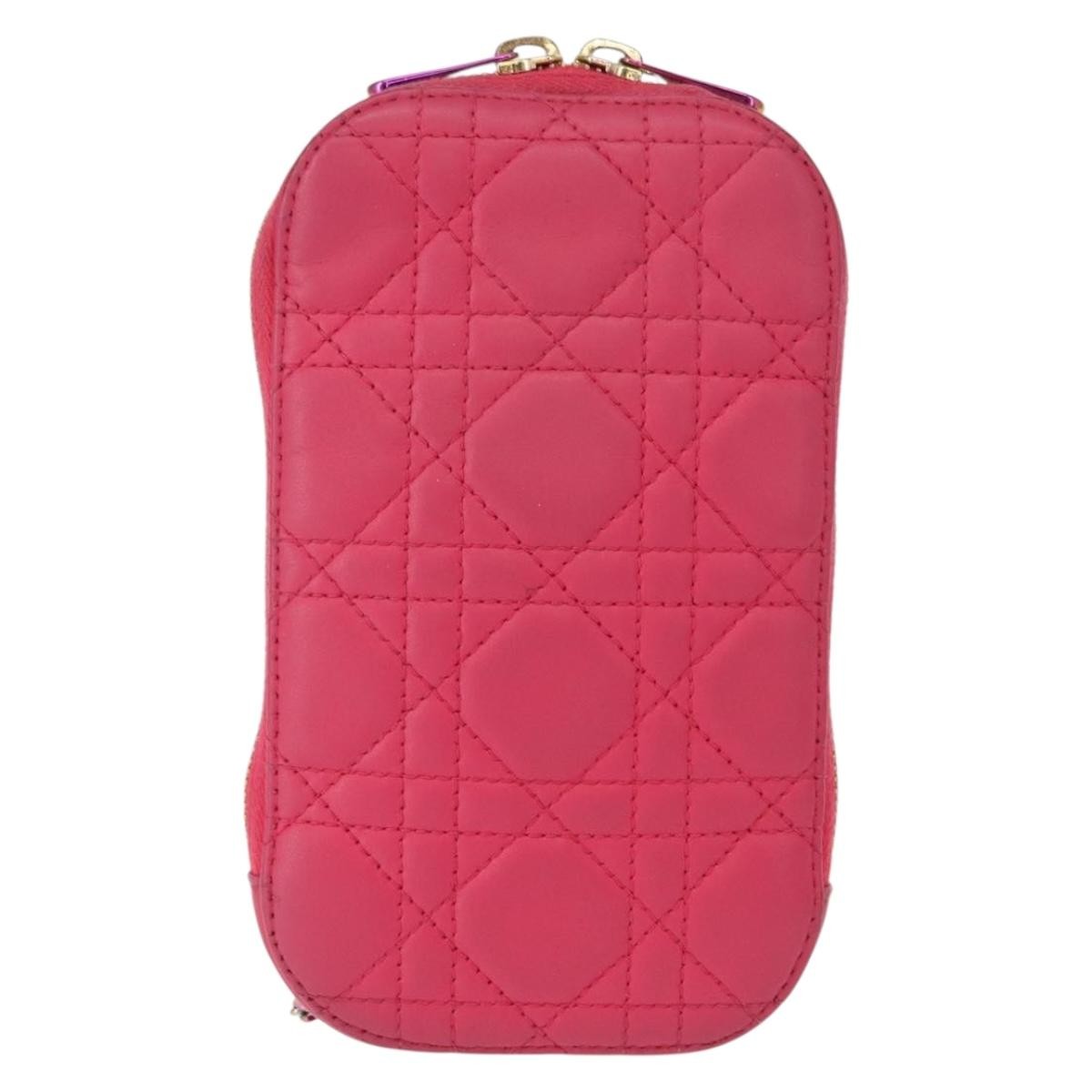 Christian Dior Lady Dior Phone Holder on Chain Cannage Quilt Lambskin, PINK, LEATHER, Clutche & pouche