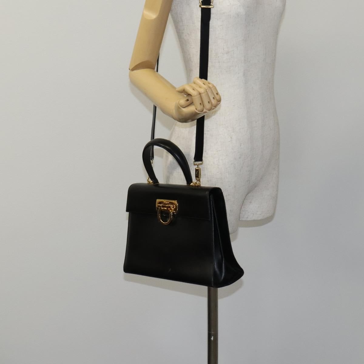 Salvatore Ferragamo Gancini Convertible Top Handle Bag Leather, BLACK, LEATHER, Handbag