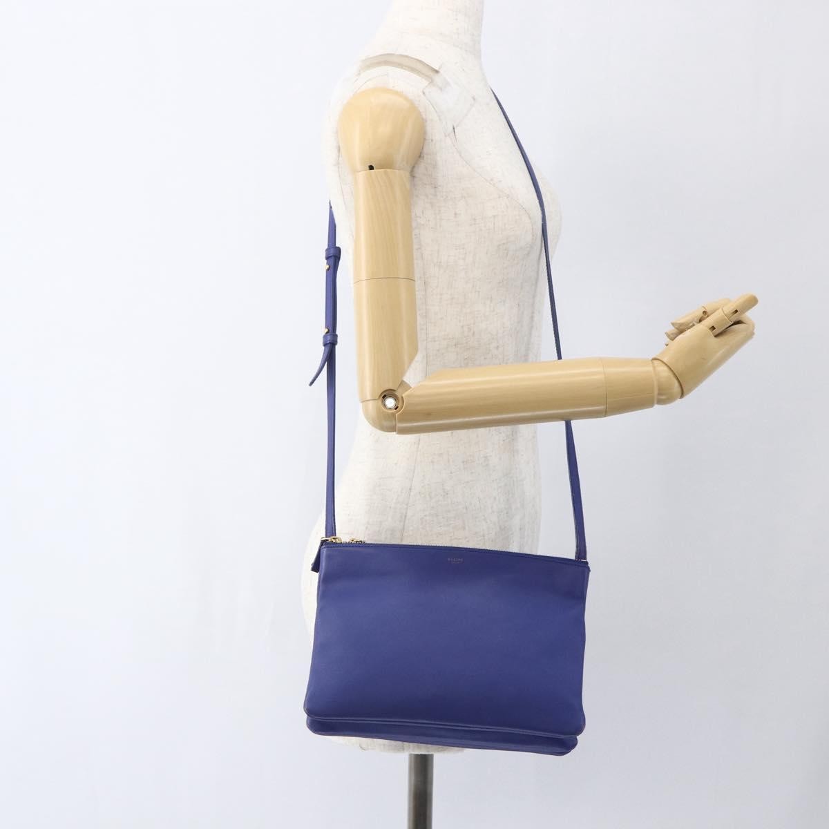 Celine Trio Crossbody Bag Leather, BLUE, LEATHER, Shoulder bag