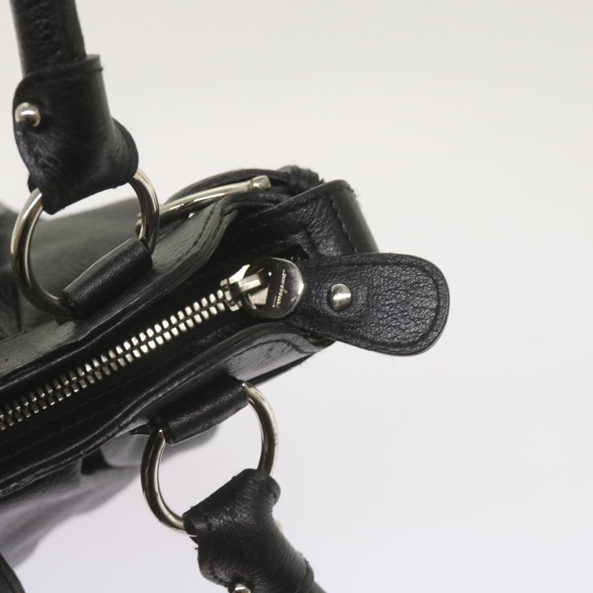 Salvatore Ferragamo Gancini handbag Leather, BLACK, LEATHER, Handbag