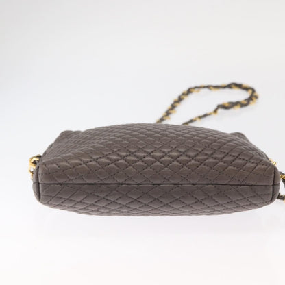 Bally Vintage Chain Shoulder Bag Quilted Leather, GRAY, LEATHER, Shoulder bag