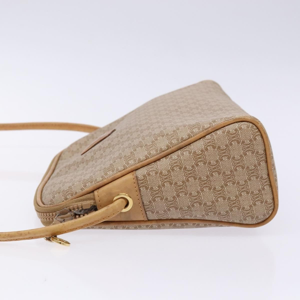 Celine Vintage Macadam Shoulder Bag Canvas and Leather, BEIGE, CANVAS, Shoulder bag