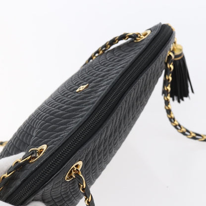 Bally Vintage Chain Shoulder Bag Quilted Leather, BLACK, LEATHER, Shoulder bag