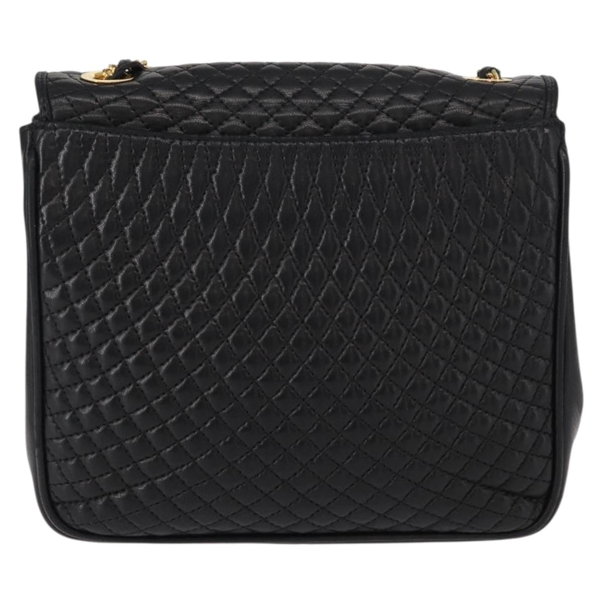 Bally Vintage Chain Shoulder Bag Quilted Leather, BLACK, LEATHER, Shoulder bag