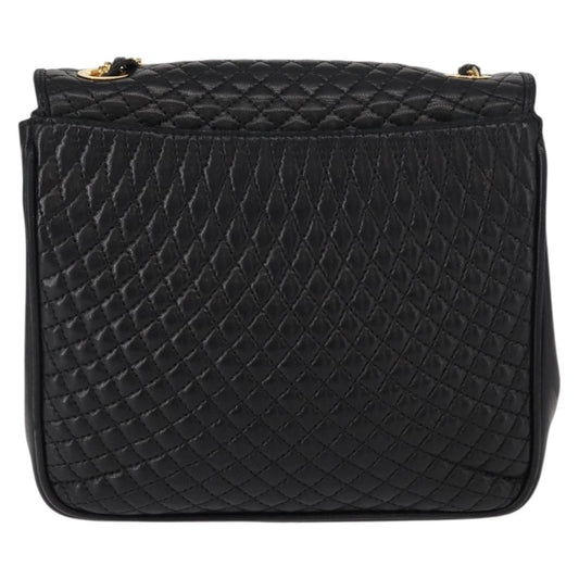 Bally Vintage Chain Shoulder Bag Quilted Leather, BLACK, LEATHER, Shoulder bag