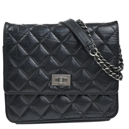 Chanel So Black Reissue 2.55 Wallet on Chain Quilted Aged Calfskin, BLACK, LEATHER, Shoulder bag