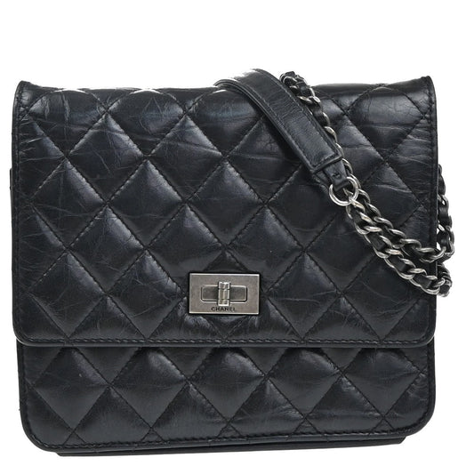 Chanel So Black Reissue 2.55 Wallet on Chain Quilted Aged Calfskin, BLACK, LEATHER, Shoulder bag