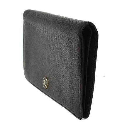 Chanel CC Button Bi-Fold Wallet Leather, BLACK, LEATHER, Wallets