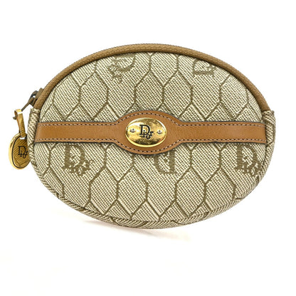 Christian Dior Honeycomb Zip Coin Purse Canvas and Leather, Beige, Canvas, Wallet