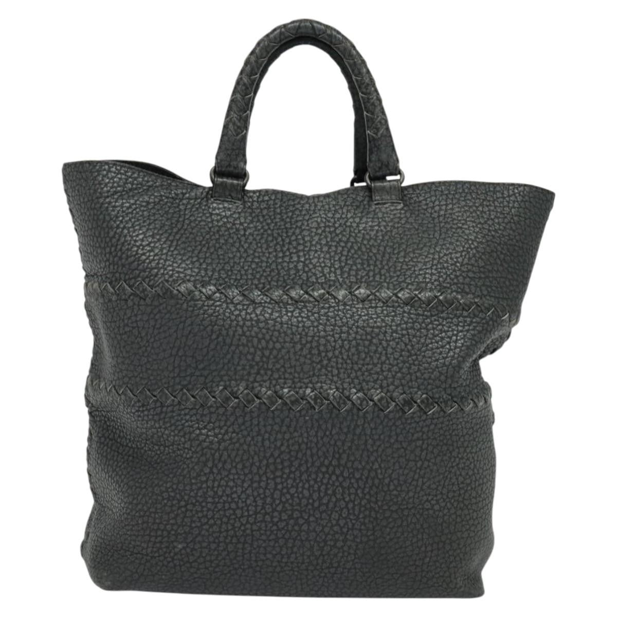 Bottega Veneta Shopping Tote Leather with Intrecciato Detail, GRAY, LEATHER, Tote bag