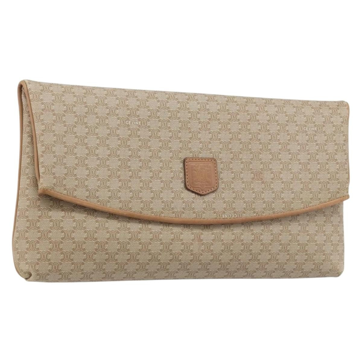 Celine C Macadam Pouch Canvas, Beige, PVC, Clutch