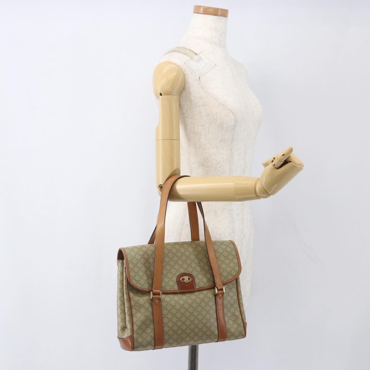 Celine Vintage Macadam Handbag Canvas and Leather, BEIGE, CANVAS, Handbag