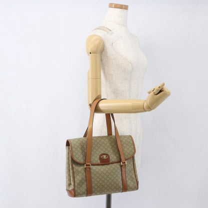Celine Vintage Macadam Handbag Canvas and Leather, BEIGE, CANVAS, Handbag