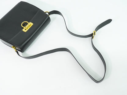 Salvatore Ferragamo Gancini Shoulder Bag Leather, BLACK, LEATHER, Shoulder bag