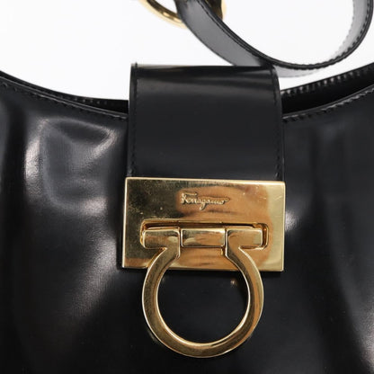 Salvatore Ferragamo Gancini Shoulder Bag Leather, BLACK, LEATHER, Shoulder bag