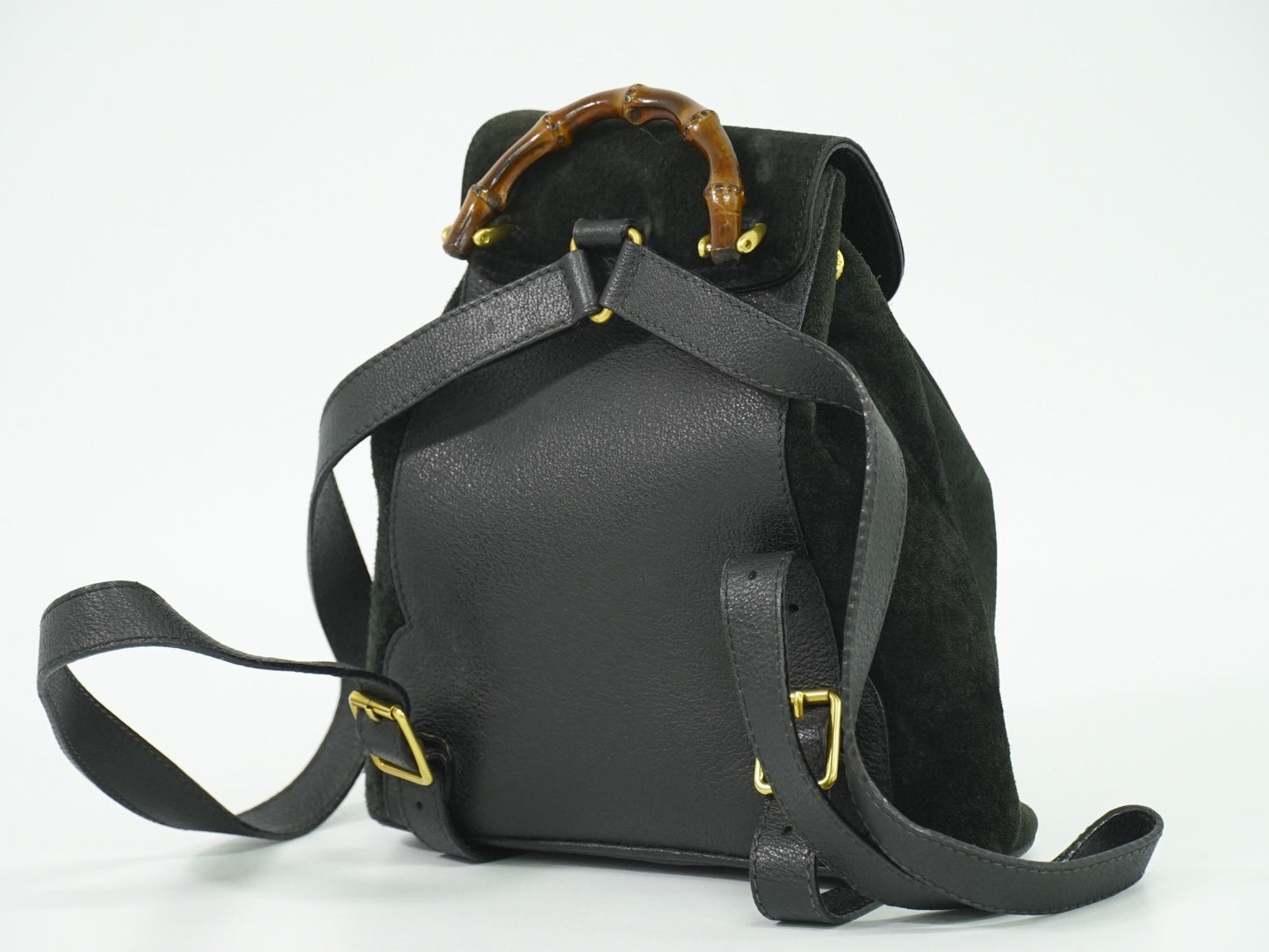 Gucci Vintage Bamboo Backpack Suede, BLACK, SUEDE, Backpack