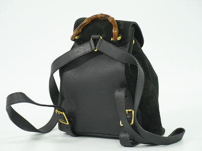 Gucci Vintage Bamboo Backpack Suede, BLACK, SUEDE, Backpack