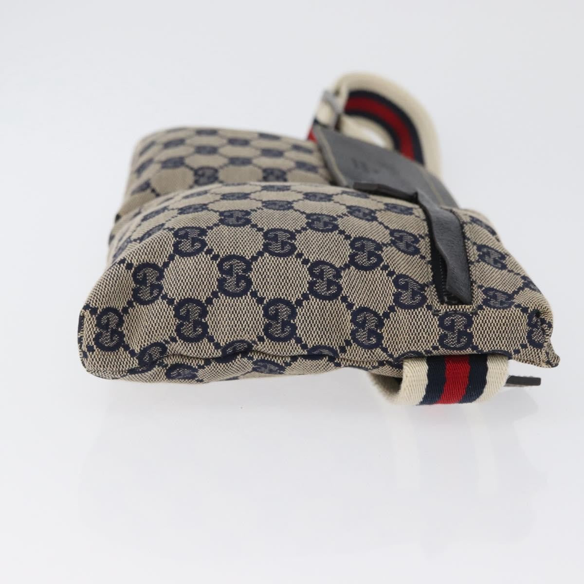 Gucci Vintage Double Belt Bag GG Canvas with Leather, NAVY, CANVAS, Clutche & pouche