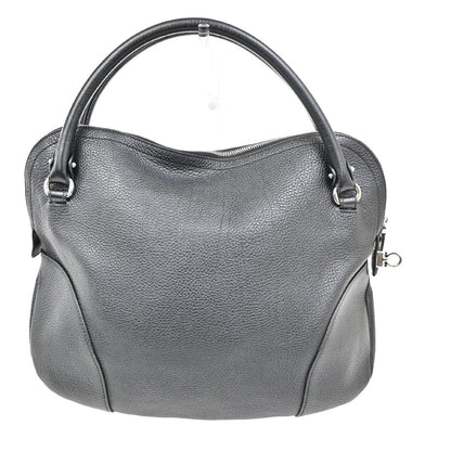 Salvatore Ferragamo Gancini handbag Leather, BLACK, LEATHER, Handbag