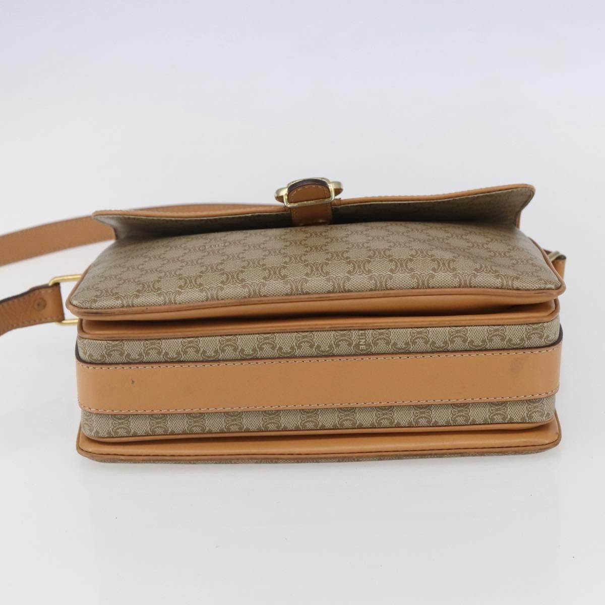 Celine Vintage Macadam Shoulder Bag Canvas and Leather, BEIGE, CANVAS, Shoulder bag