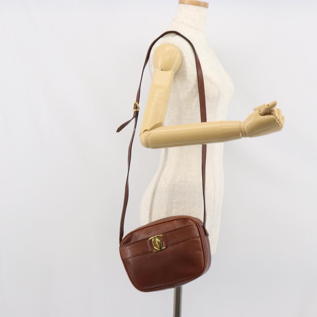 Salvatore Ferragamo Vara Bow camera Shoulder Bag Leather, BROWN, LEATHER, Shoulder bag