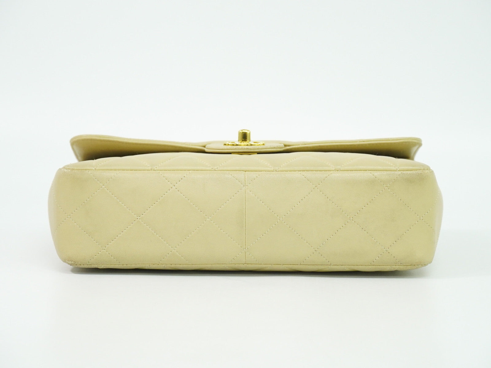 Chanel Vintage Square Flap Bag Quilted Lambskin, BEIGE, LEATHER, Shoulder bag