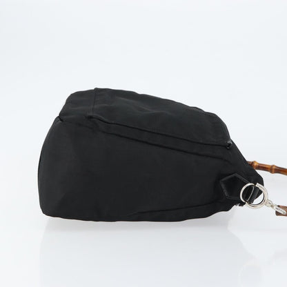 Gucci Vintage Bamboo Handle Bag Nylon, Black, Nylon, Handbag