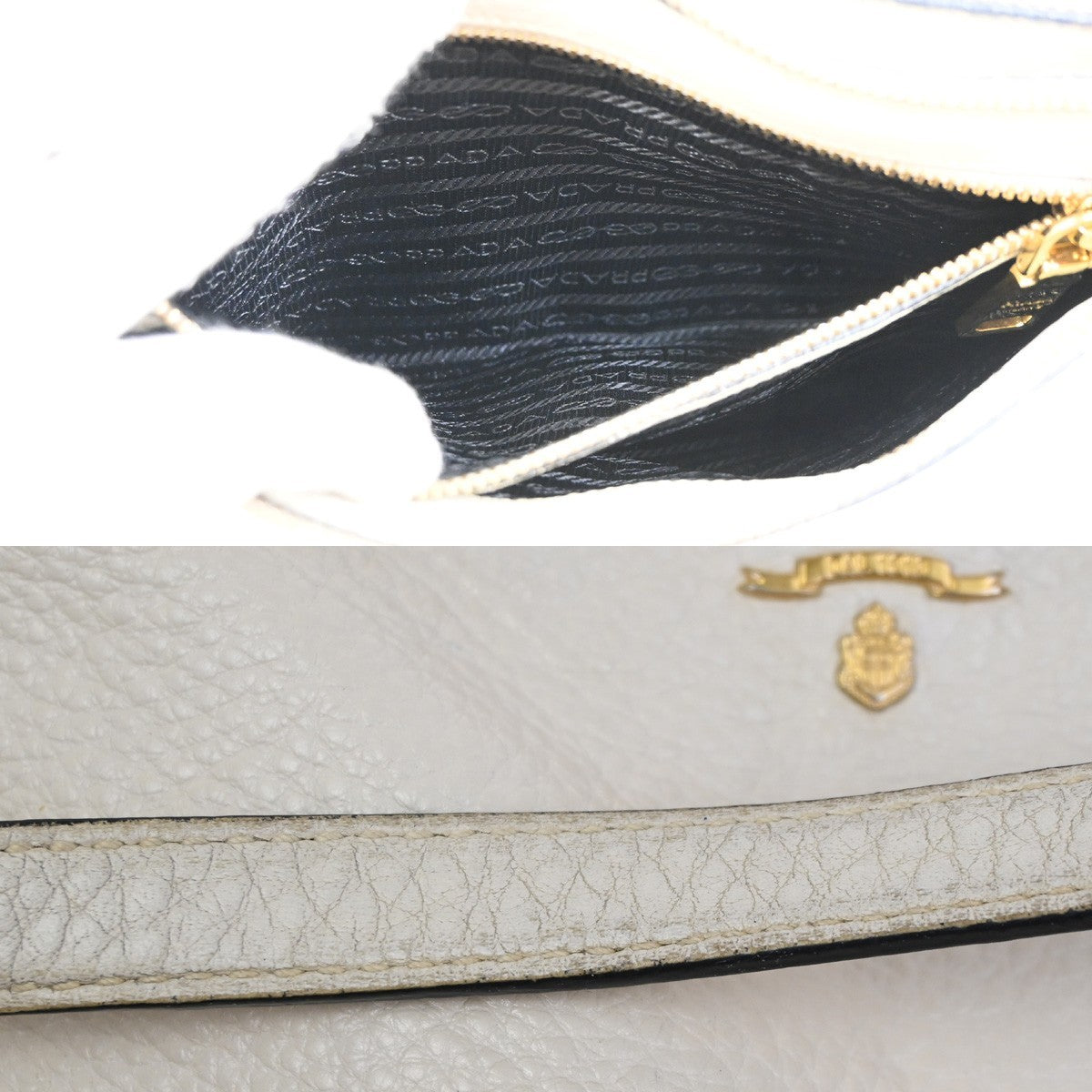 Prada Double Zip Crossbody Bag Vitello Daino, WHITE, LEATHER, Shoulder bag