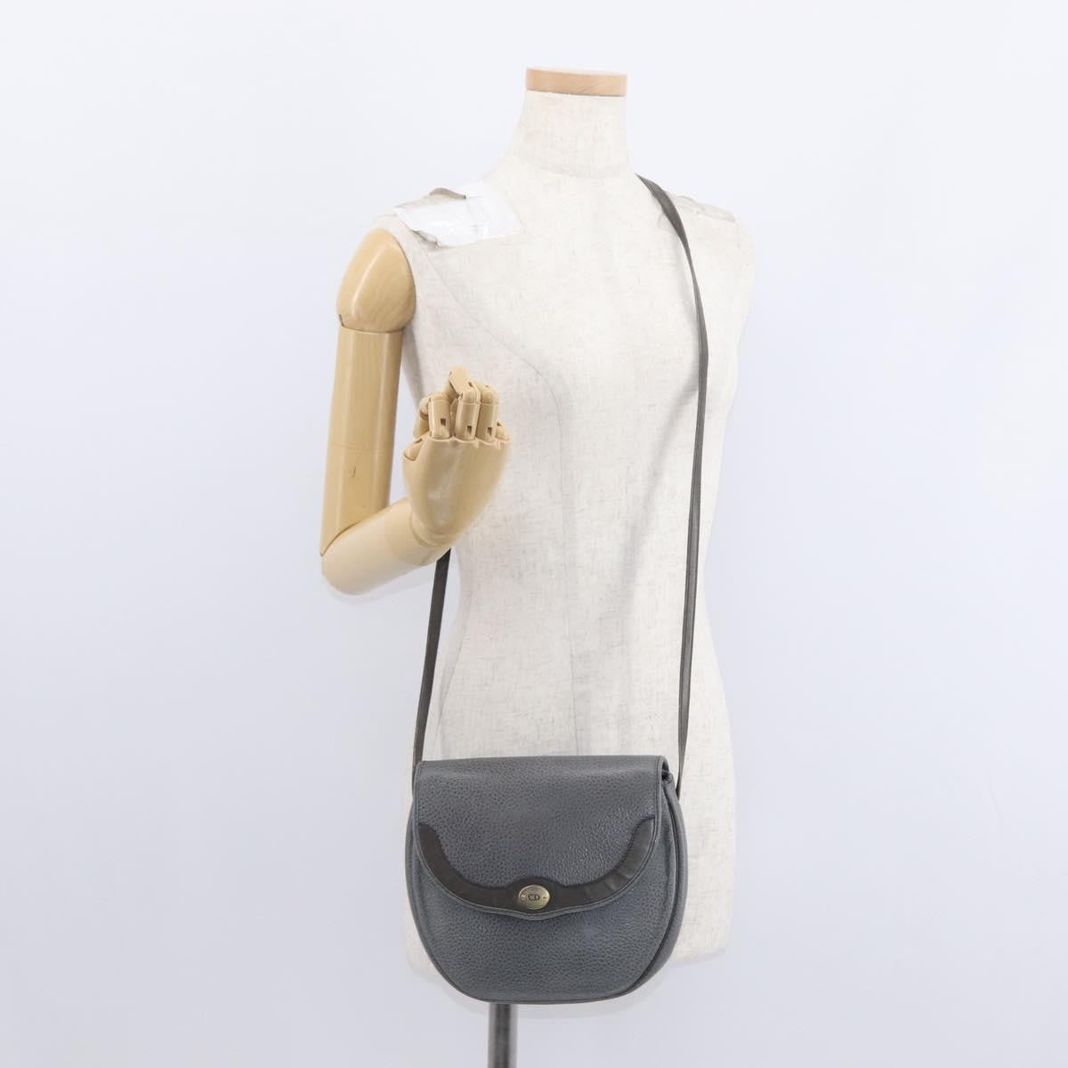 Christian Dior Vintage CD Logo Shoulder Bag Leather, GRAY, LEATHER, Shoulder bag