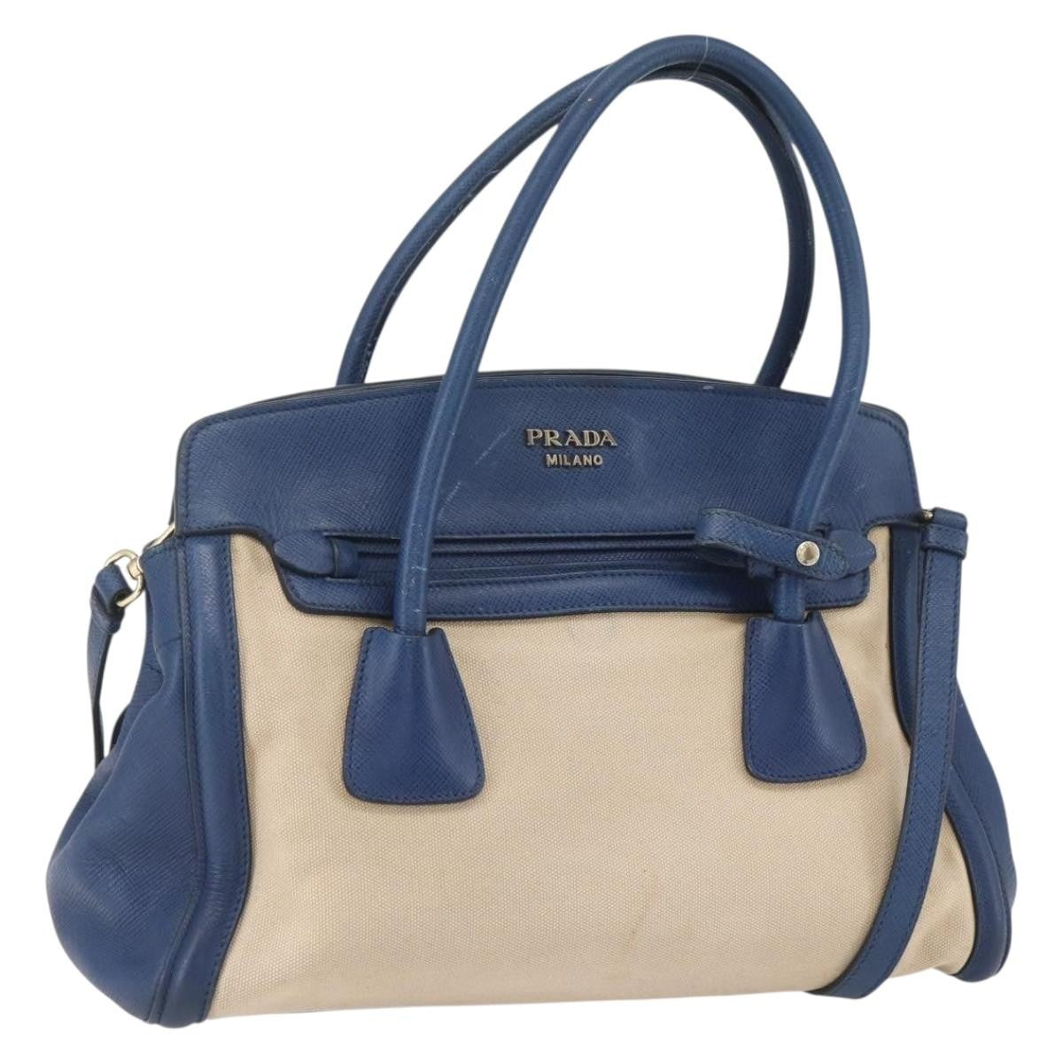 Prada Cuir Frame Convertible Tote Canvas and Saffiano Leather, BEIGE, CANVAS, Tote bag