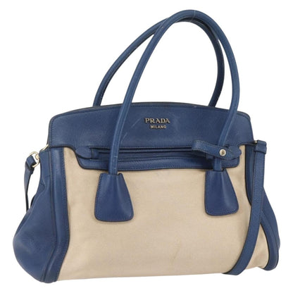 Prada Cuir Frame Convertible Tote Canvas and Saffiano Leather, BEIGE, CANVAS, Tote bag